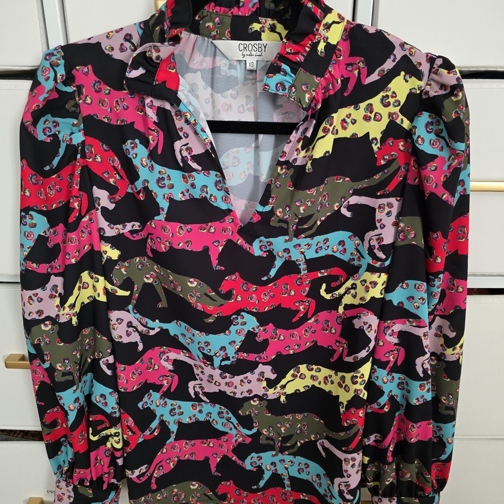 CROSBY by Mollie Burch Multi Leopard Print V-Neck Long Sleeve Top